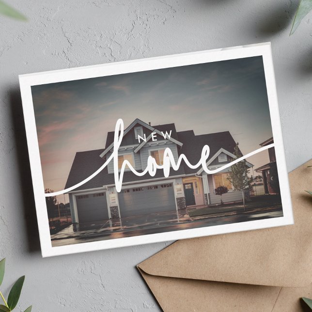 Modern Minimalist New Home Script Photo Note Card (Creator Uploaded)