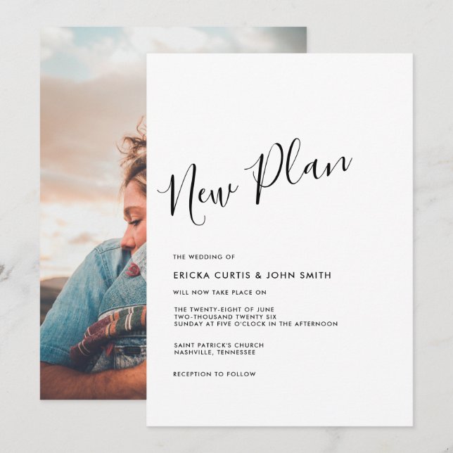 Modern Minimalist New Plan Calligraphy Photo Invitation (Front/Back)