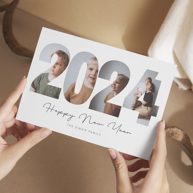 Modern Minimalist New Year Family Photo Holiday Card (Creator Uploaded)
