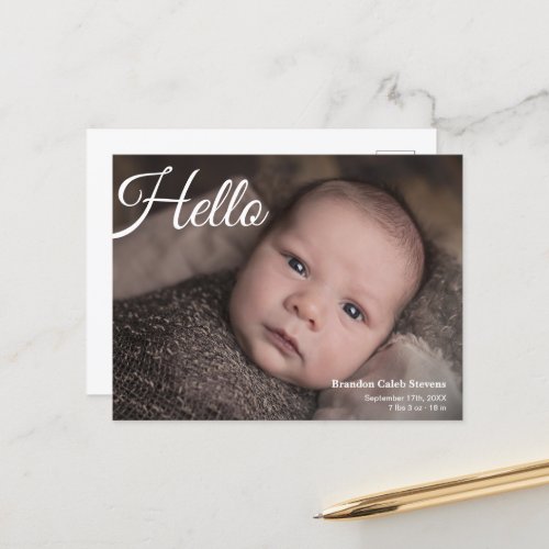 Modern Minimalist Newborn Baby Photo Postcard