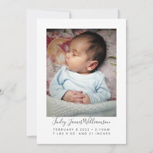 Modern Minimalist Newborn Photo Stats Birth Announcement