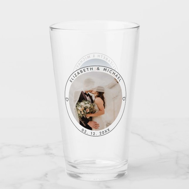 Modern Minimalist Newly Weds Couple Wedding Photo Glass (Front)