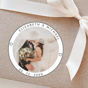 Modern Minimalist Newly Weds Photo Wedding Favor Classic Round Sticker