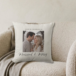 Modern Minimalist Newlyweds 1st Christmas Neutral Throw Pillow