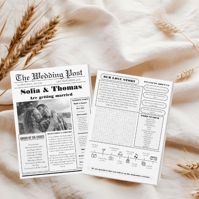 Modern Minimalist Newspaper Wedding Program (Creator Uploaded)
