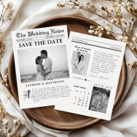 Modern Minimalist newspaper wedding save the date