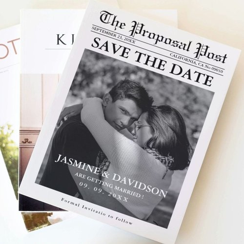 Modern Minimalist newspaper wedding save the date Invitation