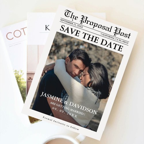 Modern Minimalist newspaper wedding save the date Invitation
