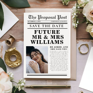 Modern Minimalist newspaper wedding save the date Invitation