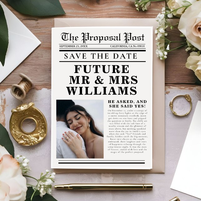 Modern Minimalist newspaper wedding save the date  Invitation (Creator Uploaded)