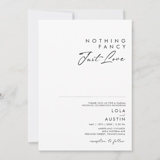 Modern Minimalist Nothing Fancy Just Love Wedding Invitation | Zazzle