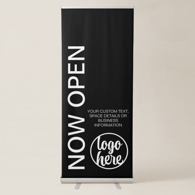 Modern Minimalist Now Open Small Business Retractable Banner (Front)