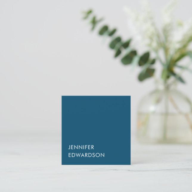 Modern minimalist ocean blue simple professional square business card (Standing Front)