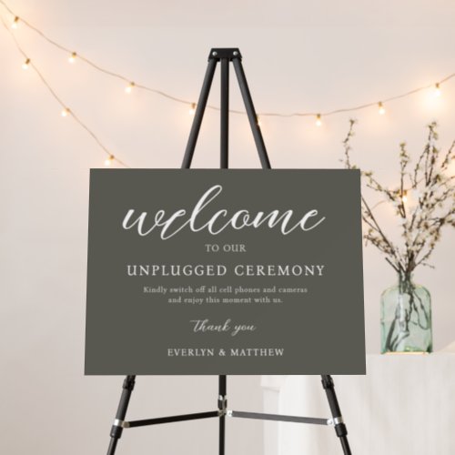 Modern Minimalist Olive Gray Wedding Welcome Sign