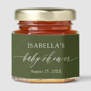 Modern Minimalist Olive Green Baby Shower Honey Jar Favors