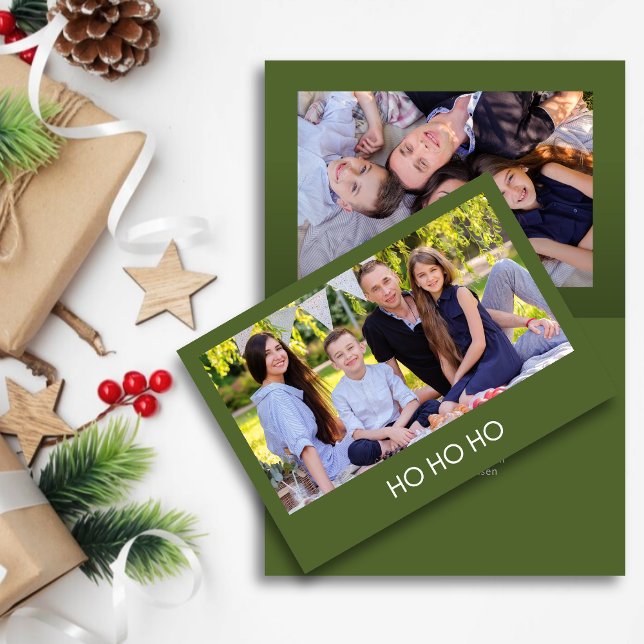 Modern Minimalist Olive Green "HO HO HO" Photo  Holiday Card (Creator Uploaded)