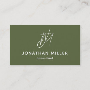 Modern Minimalist Olive Green Monogram Business Card