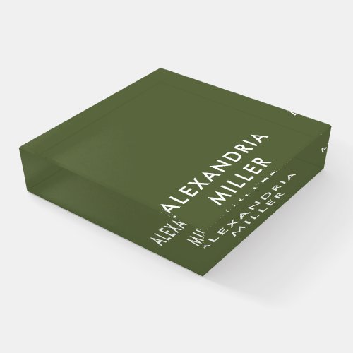Modern Minimalist Olive Green Monogram Paperweight