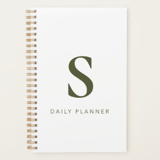 Modern Minimalist Olive Green Monogram Personalize Planner