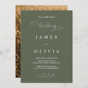 Modern Minimalist Olive Green Photo Wedding Invita Invitation