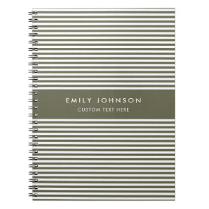 Modern Minimalist Olive Green Stripes Monogram Notebook