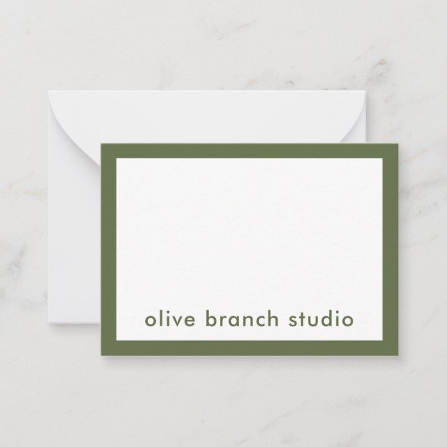 Modern Minimalist Olive Green Studio Name Note Card (Front)