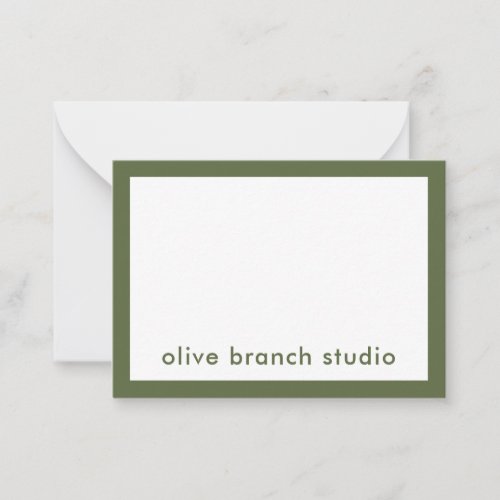 Modern Minimalist Olive Green Studio Name Note Card
