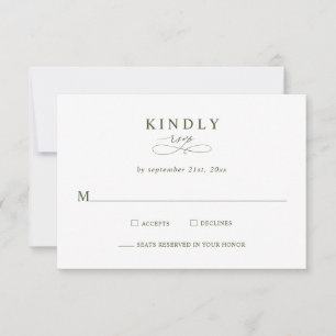Modern Minimalist Olive Green Wedding RSVP Cards