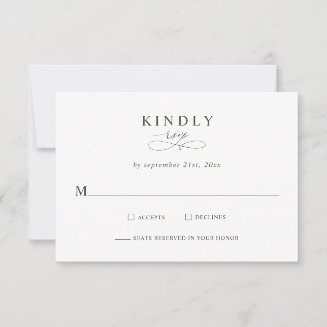 Modern Minimalist Olive Green Wedding RSVP Cards (Front)