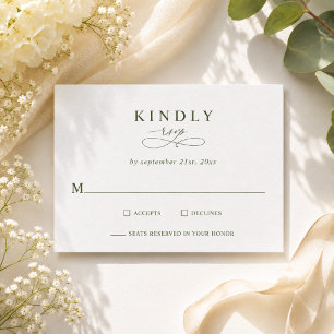 Modern Minimalist Olive Green Wedding RSVP Cards