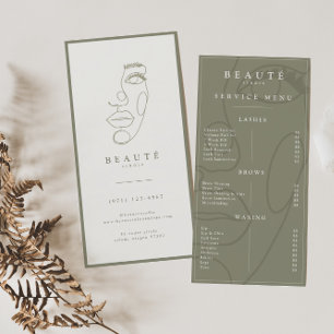 Modern Minimalist Olive Lash & Brow Service Menu