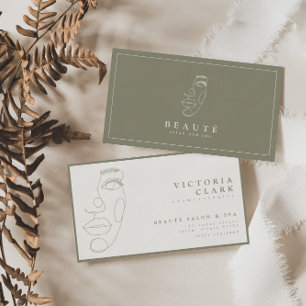 Modern Minimalist Olive Salon Business Cards