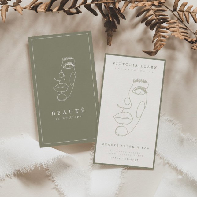 Modern Minimalist Olive Salon & Spa Business Card (Creator Uploaded)