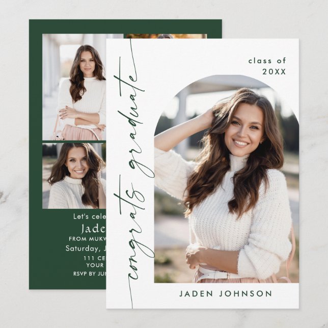 Modern Minimalist One 5 PHOTO Graduation Party Invitation (Front/Back)