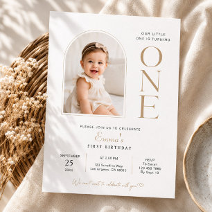 Modern Minimalist One First Birthday Arch Photo Invitation