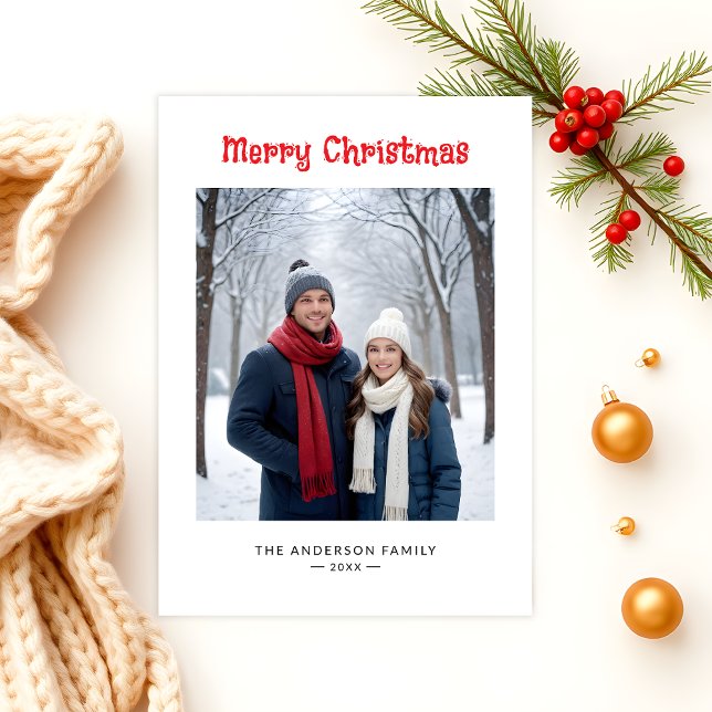 Modern Minimalist One Photo Merry Christmas Holiday Card (Creator Uploaded)
