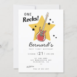 Modern Minimalist One Rocks Baby 1st Birthday Invitation