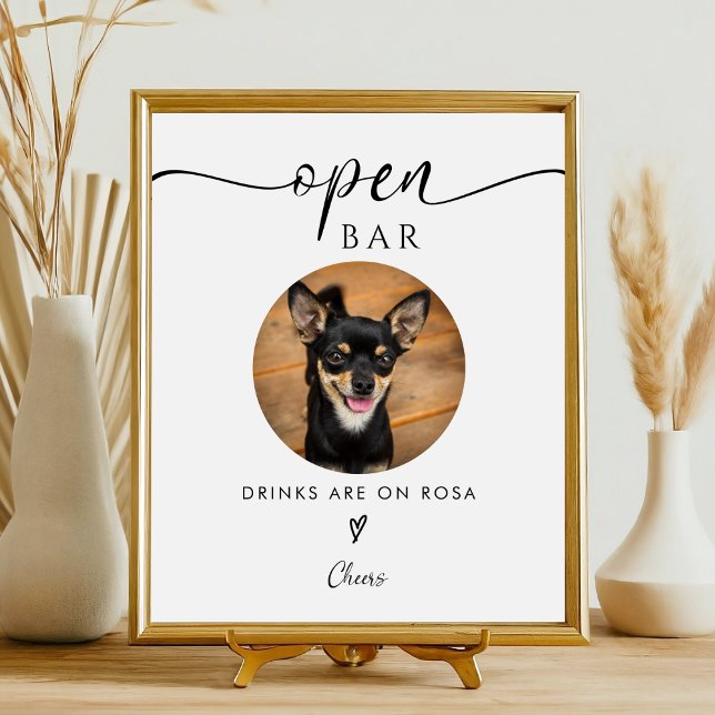 Modern Minimalist Open Bar Pet Photo Drink Wedding Pedestal Sign (Creator Uploaded)