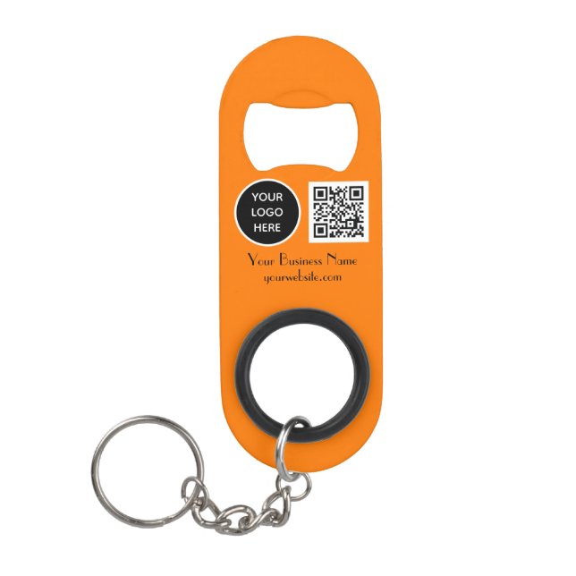 Modern Minimalist Orange Custom logo QR Code Keychain Bottle Opener (Front)
