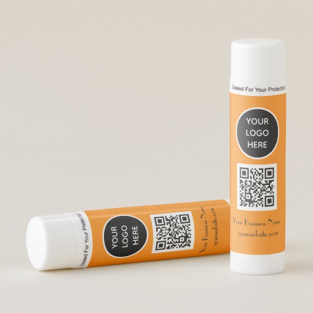 Modern Minimalist Orange Custom logo QR Code Lip Balm (Front)
