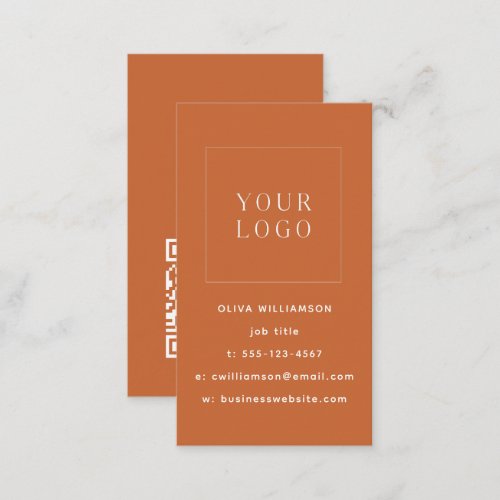 Modern Minimalist Orange Vertical Logo QR Code Business Card
