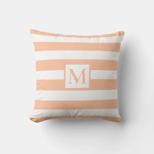 Modern minimalist orange white strips monogram outdoor pillow