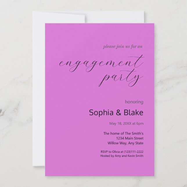 Modern Minimalist Orchid Purple Engagement Party Invitation (Front)