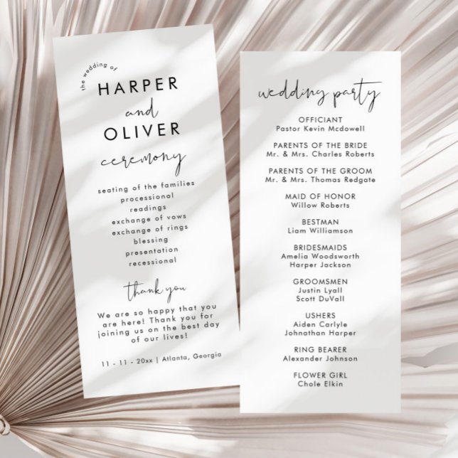 Modern Minimalist Order Of Events Wedding Program (Creator Uploaded)