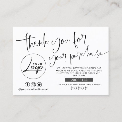 Modern Minimalist Order Thank You Business Card