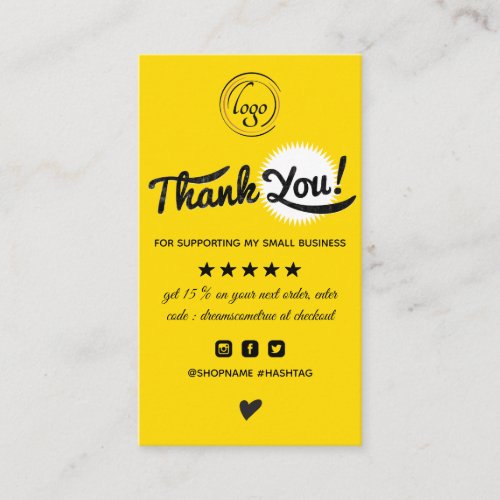 Modern minimalist order thank you  business card