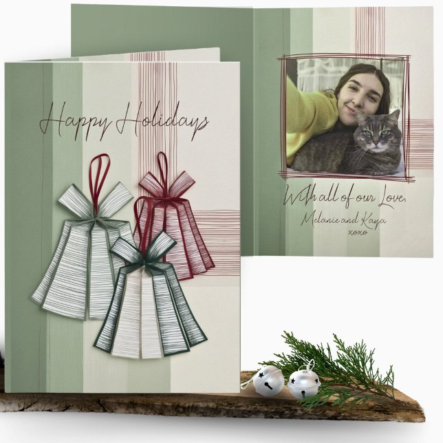 Modern Minimalist Origami Christmas Bells Photo Card (Creator Uploaded)