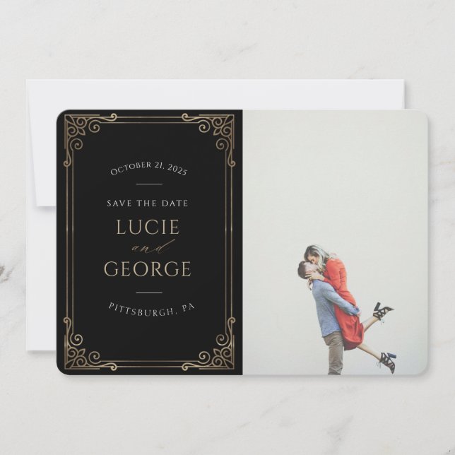 Modern Minimalist Ornamental Frame Save the Date (Front)