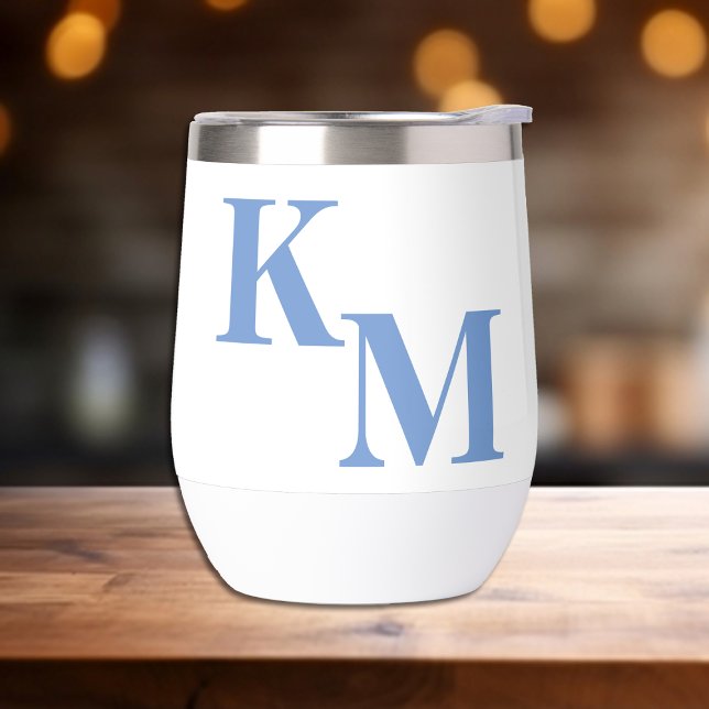 Modern Minimalist Pale Blue Monogram Thermal Wine Tumbler (Creator Uploaded)