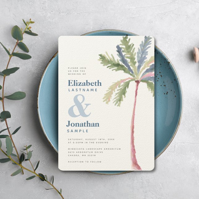 Modern Minimalist Palm Tree Destination Invitation (Modern Minimalist Palm Tree Beach Wedding Invitation)